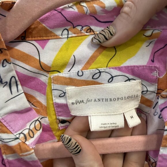 Anthropologie Shirt Dress Womens Medium Pink Tropical Floral Button Front Cotton - Picture 2 of 10